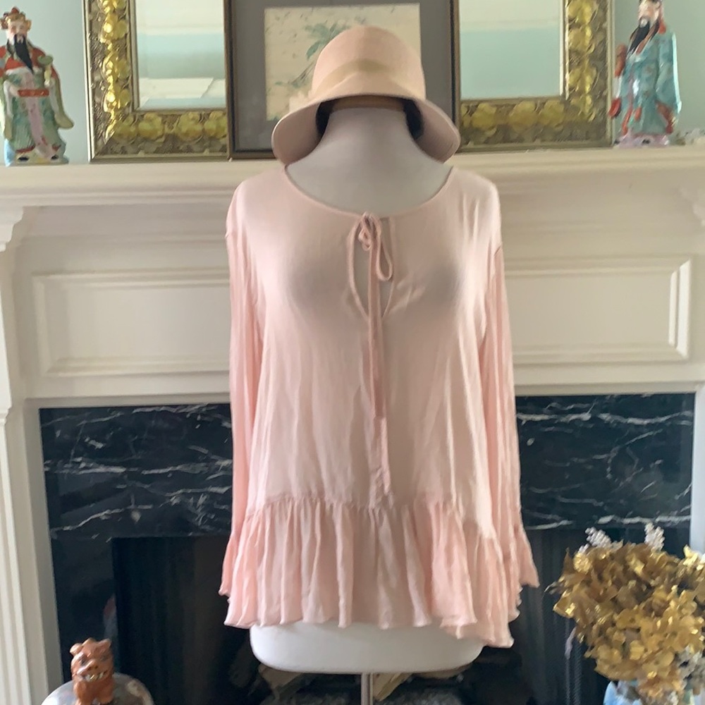NWT DKNY blush sheer top with ruffle detail